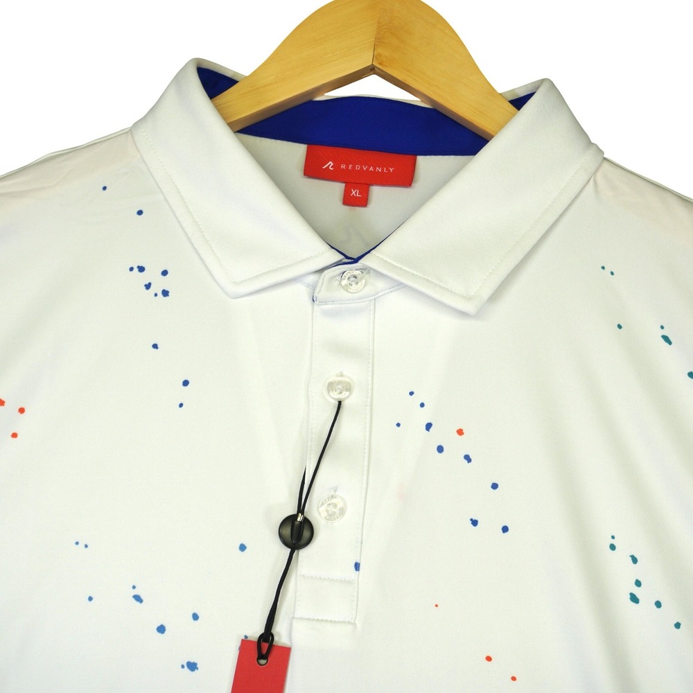 NEW Redvanly Hanson Polo Mens XL White Paint Splatter Performance Golf Shirt